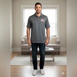 Men’s Scarlet & Gray Polo Ohio State Buckeyes Size XL